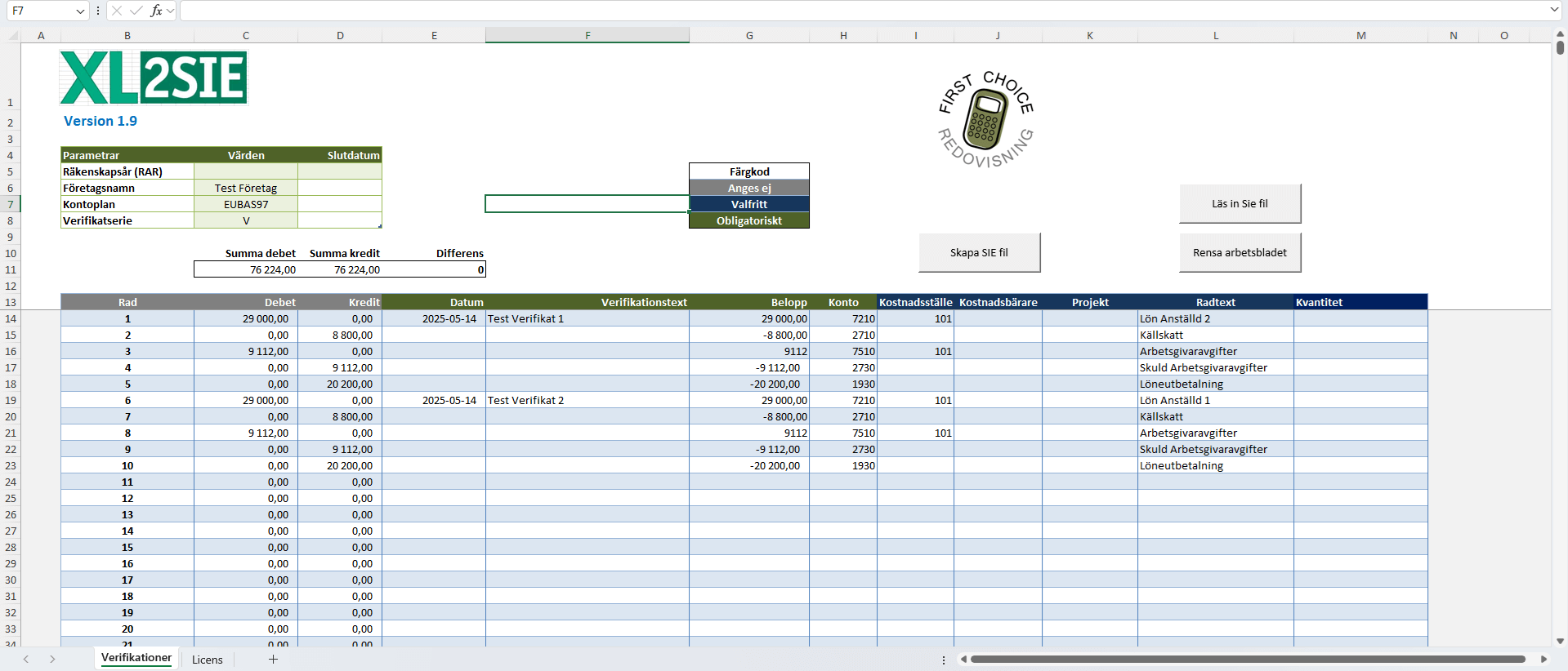 Excel till SIE